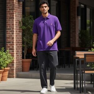 Polo Ralph Lauren Mens XL Purple Short Sleeve Cotton Polo Shirt Orange Pony